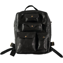 Load image into Gallery viewer, Large black multi-pocketed Italian-style leather backpack. Handmade leather products made in Barcelona, Spain by a family-owned company for over 35 years
