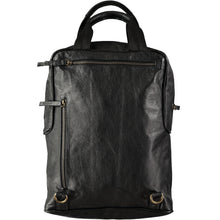 Load image into Gallery viewer, Large rectangular simple-style backpack with adjustable, retractable shoulder straps. Handmade leather products made in Barcelona, Spain by a family-owned company for over 35 years (BACK w/ Shoulder Straps Hidden)
