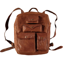 Load image into Gallery viewer, Large brown multi-pocketed Italian-style leather backpack. Handmade leather products made in Barcelona, Spain by a family-owned company for over 35 years
