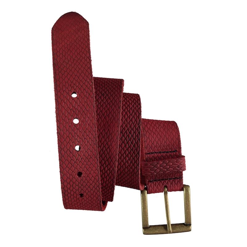 Scaled-Pattern Deep Red Leather Belt