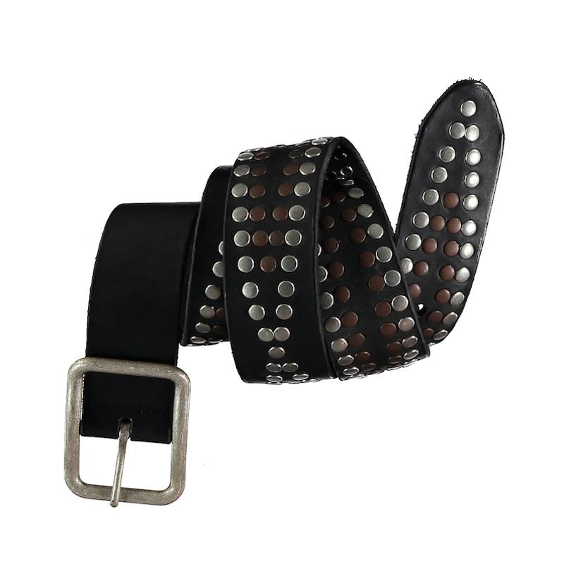 Criss-Cross Studded Black Leather Belt
