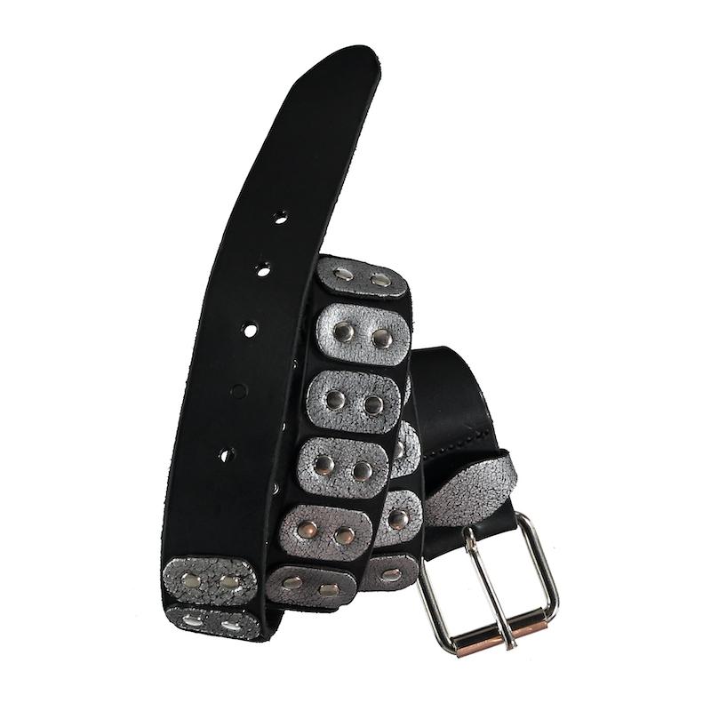 Metal-Plated Black Leather Belt