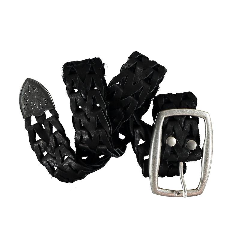 Open-Style Black Braided-Leather Belt