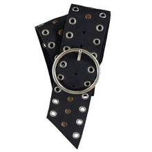 Load image into Gallery viewer, Wide Circle-Buckle Studded Black Leather Belt

