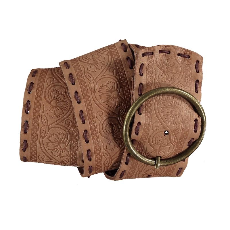 Wide Engraved Brown Soft-Leather Belt