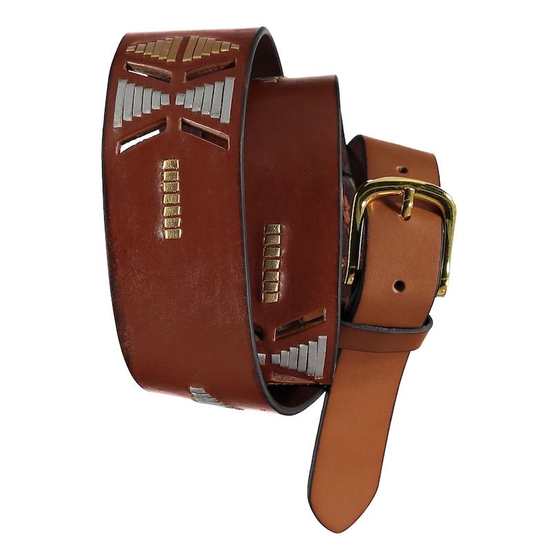 Tribal-Style Mahogany Leather Belt
